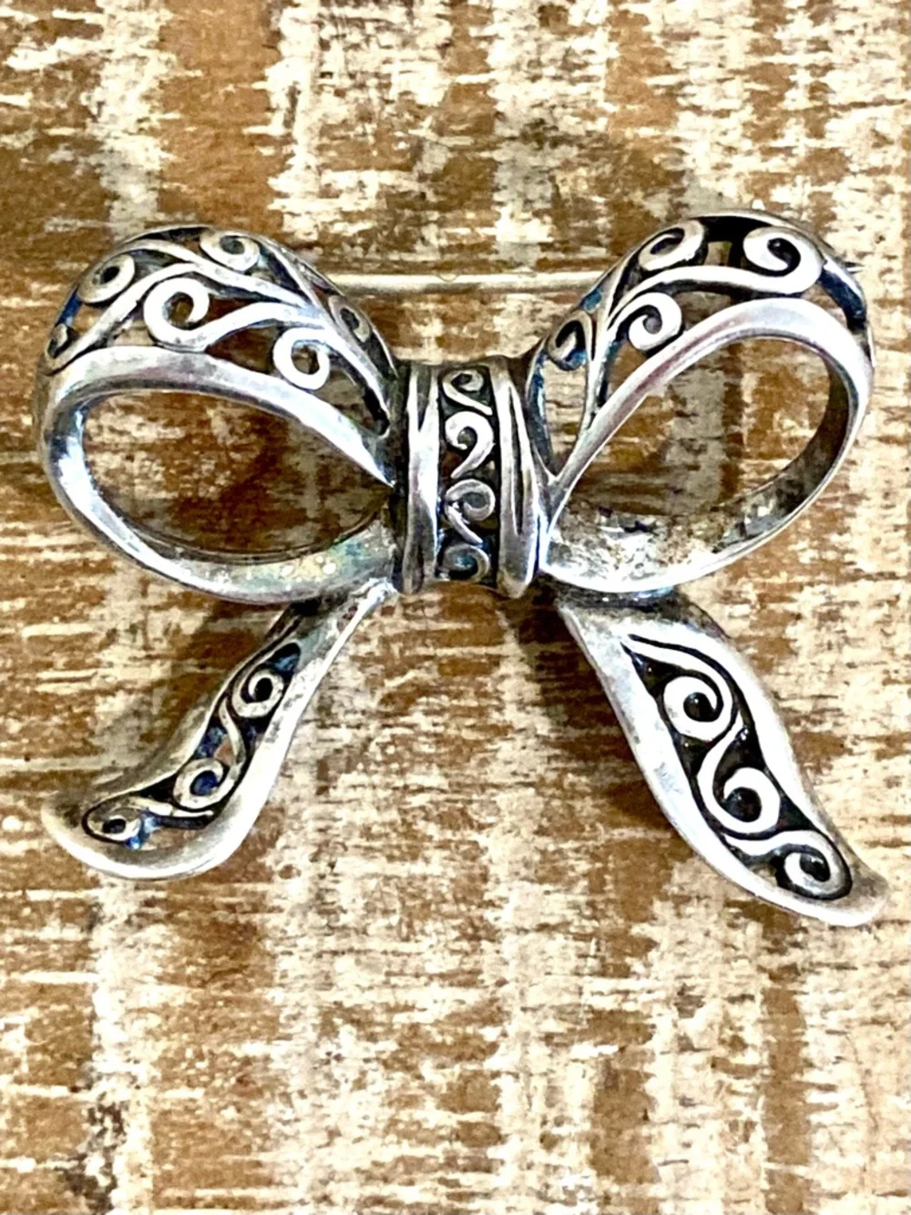 Silver Tone Bow Brooch Pin